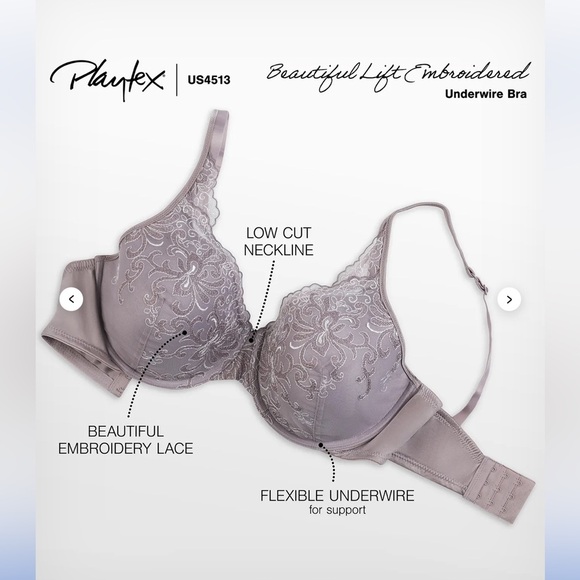 Playtex Gorgeous Look Embroidered Underwire Bra White 44D Style 7576 - Picture 8 of 10